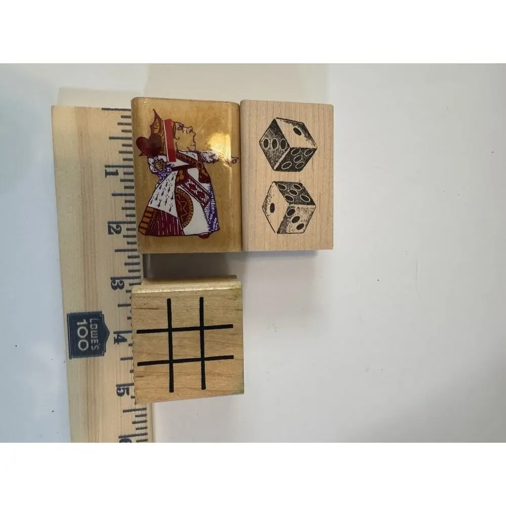 Lot Of 3 Tic Tac Toe Dice Queen Of Hearts Wood Mounted Rubber Stamp #6294